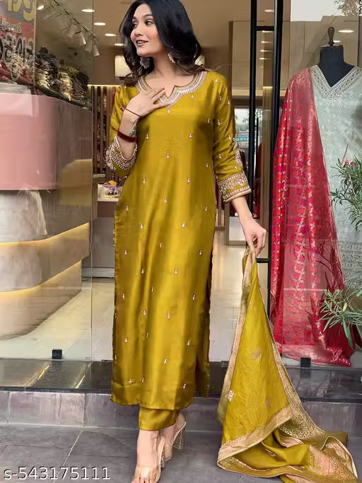 Stylish Roman Silk Embroidered Suit with Jacquard Dupatta & Latkan Kurta Set for Women Party Wear Kurta Set Embroidered